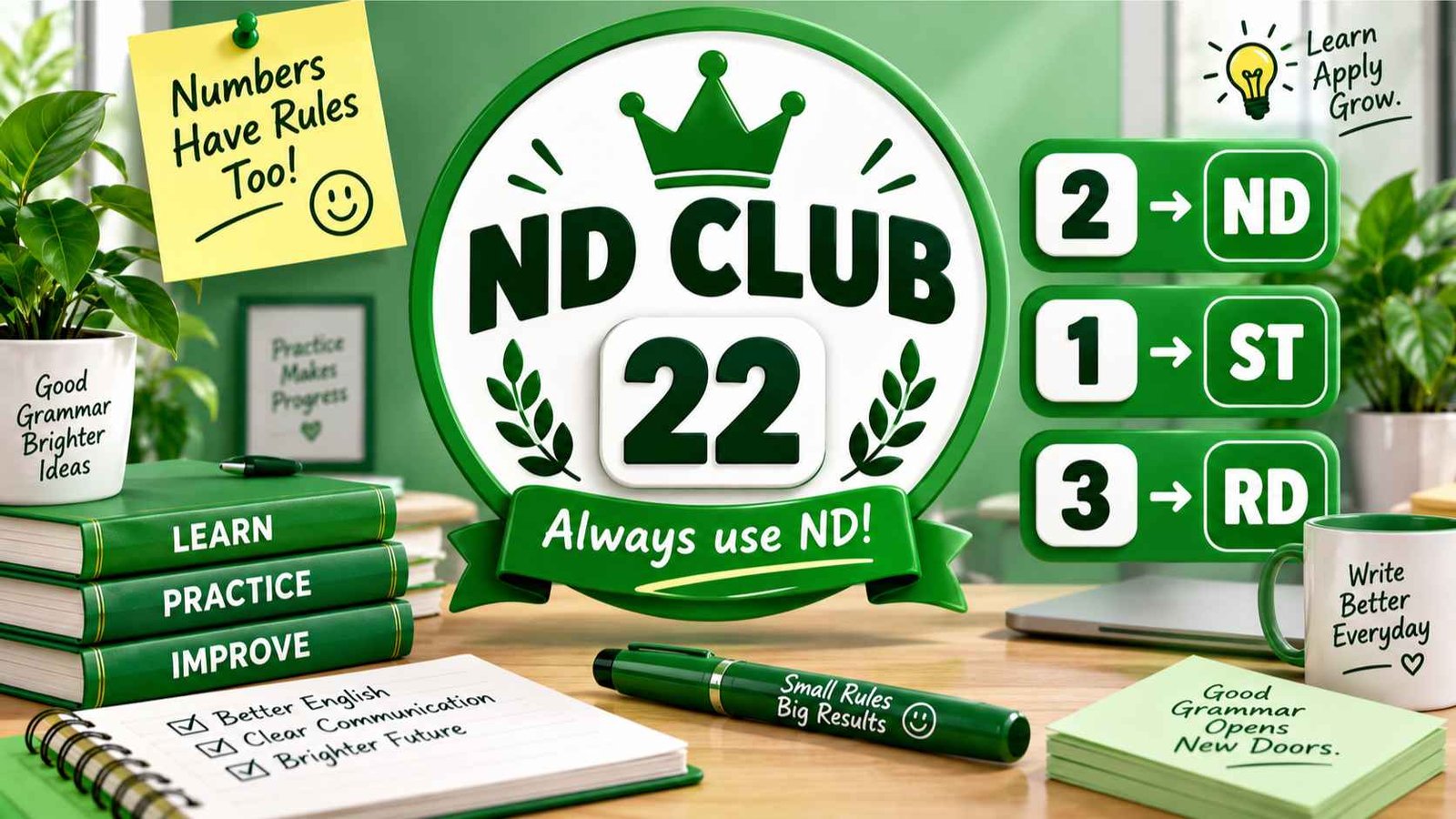 Infographic explaining why numbers ending in 2 use the ND ordinal suffix