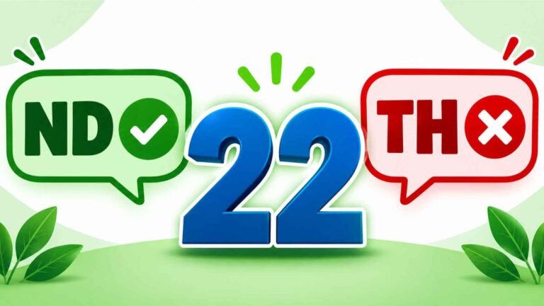 22nd vs 22th comparison graphic showing correct ordinal spelling
