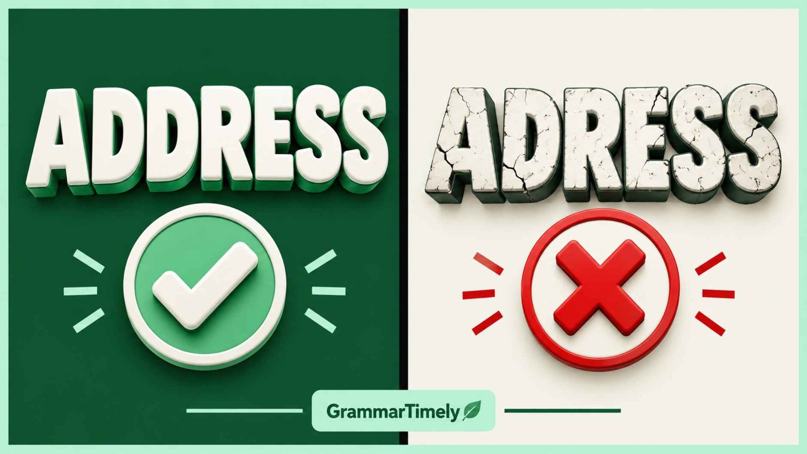 Bold showdown graphic comparing the words address and adress