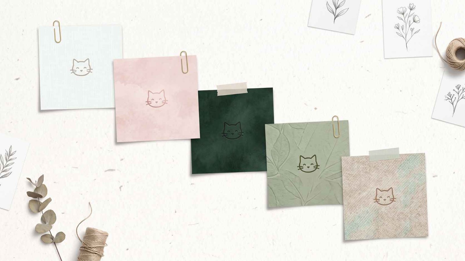 Five small mood boards showing soft, pink, dark, nature, and cozy aesthetic emoji styles