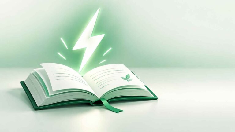 Lightning bolt striking beside an open book symbolizing speed simile meanings