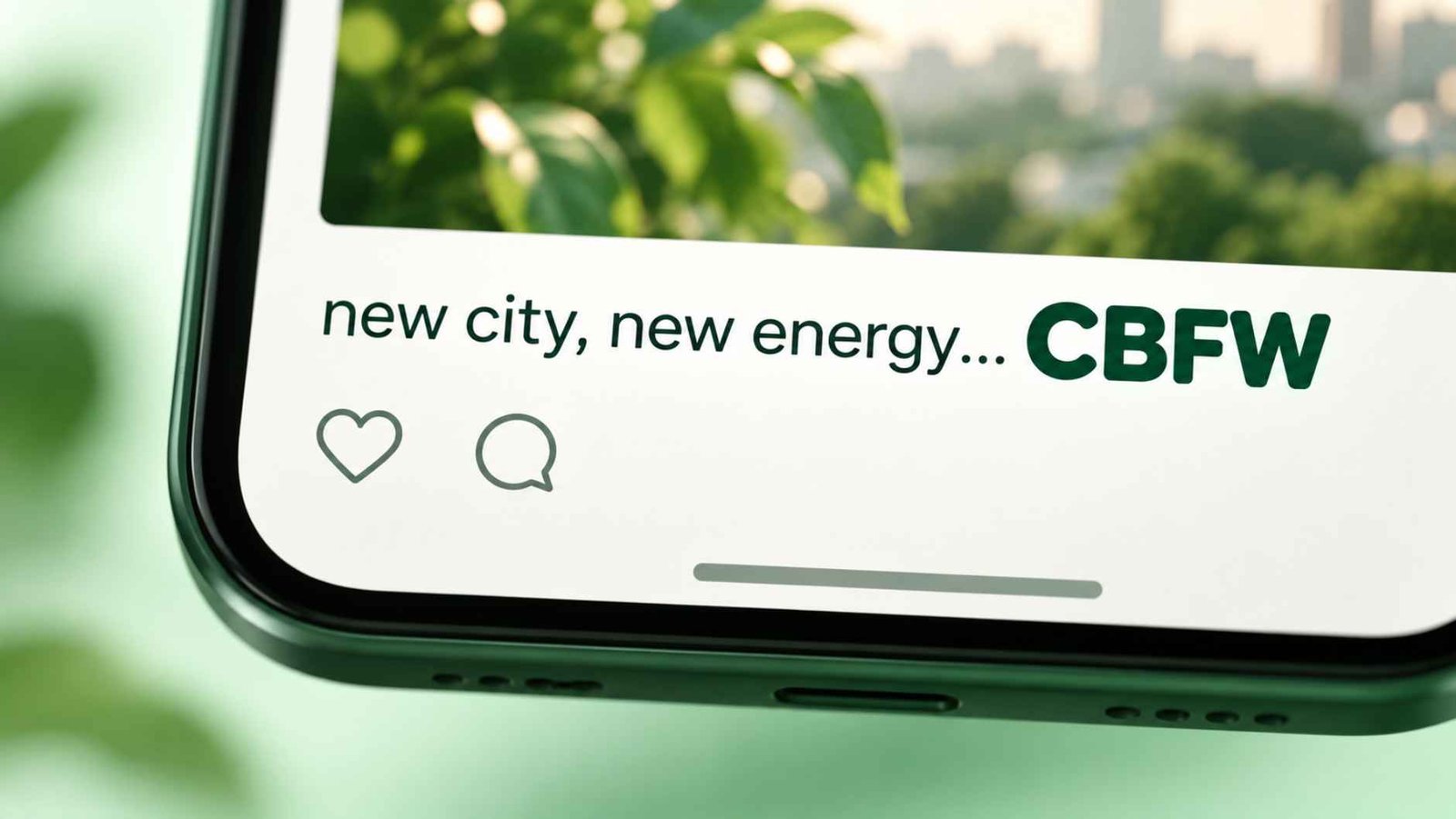 Close-up of a phone screen showing a video caption ending in the word CBFW