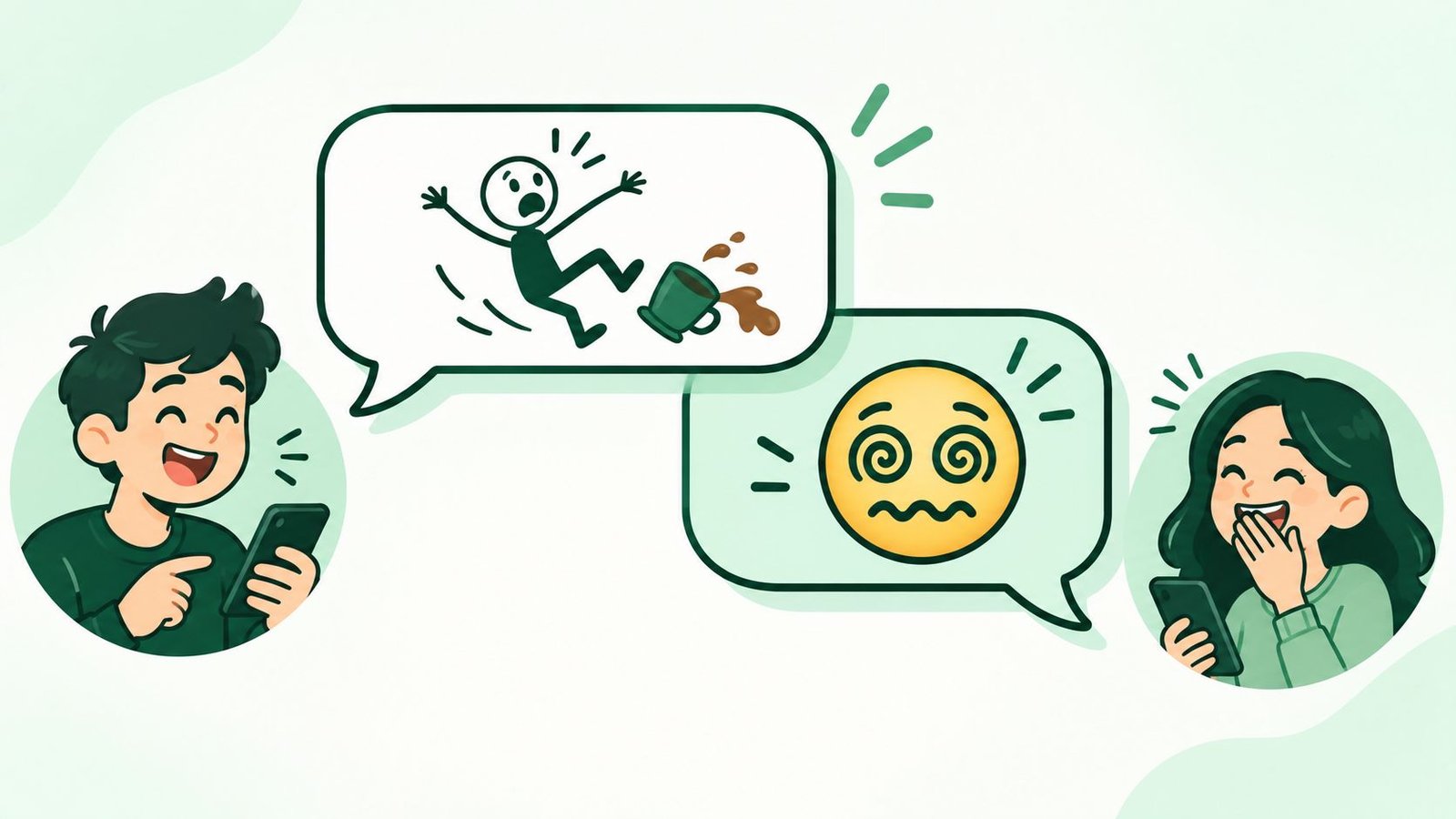Two cartoon chat bubbles showing an exaggerated funny reaction exchange between friends