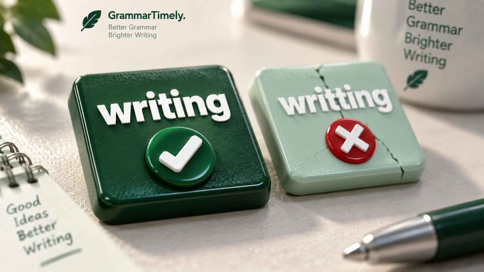 Macro close up of a check mark next to writing and a cross next to writting