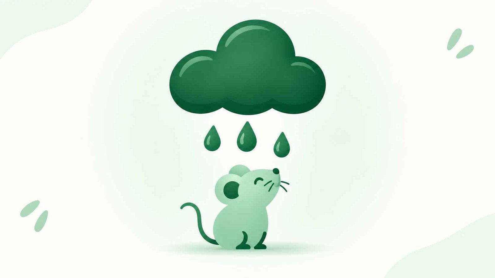 Conceptual illustration of a small rain cloud following a cartoon animal icon