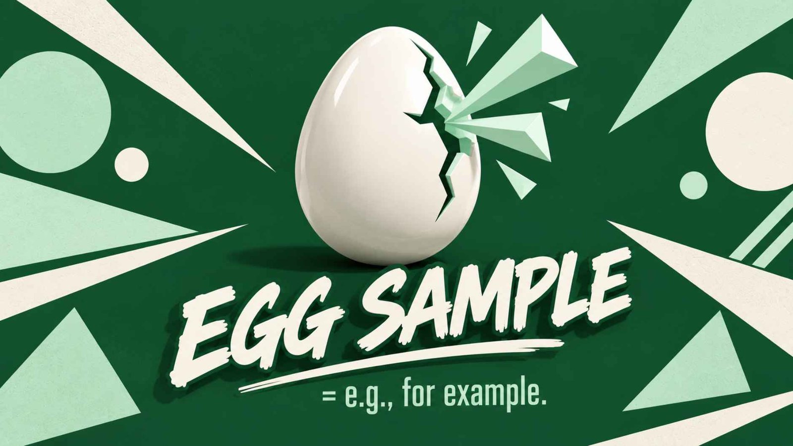 Constructivist-style poster illustration of a cracked egg with the words "egg sample" playfully replacing "example."