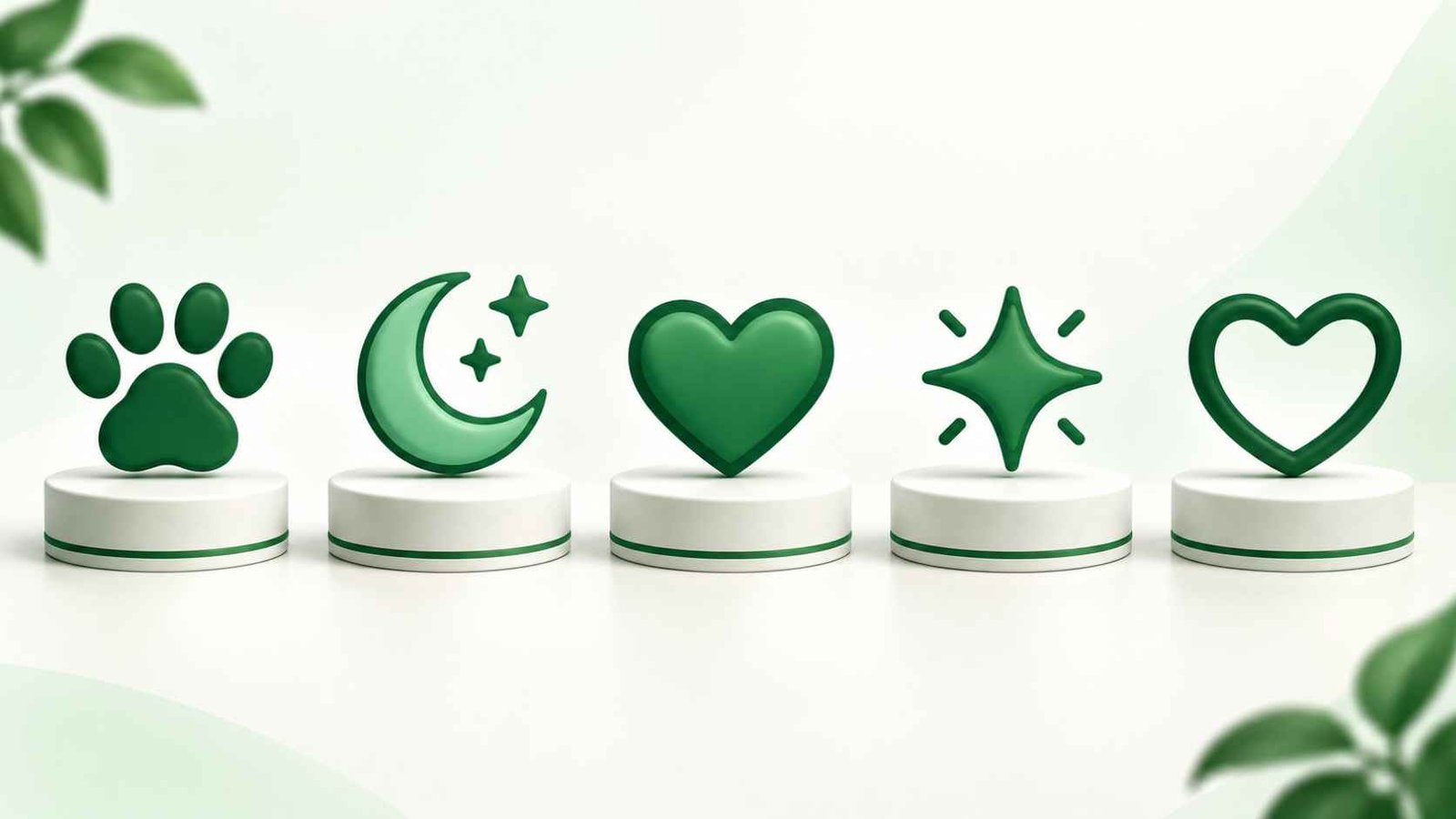 Individual paw, moon, heart, sparkle, and dark heart symbols each labeled with their common meaning