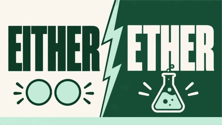 Bold versus-style graphic splitting the words ether and either with a lightning divider