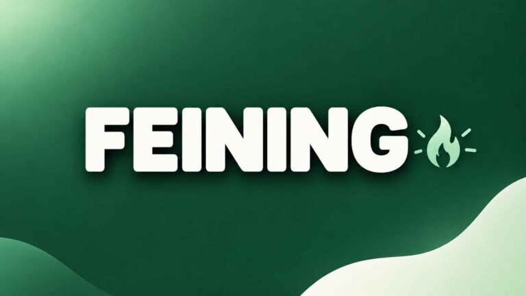 Bold text reading FEINING on a forest green background with a craving icon beside it