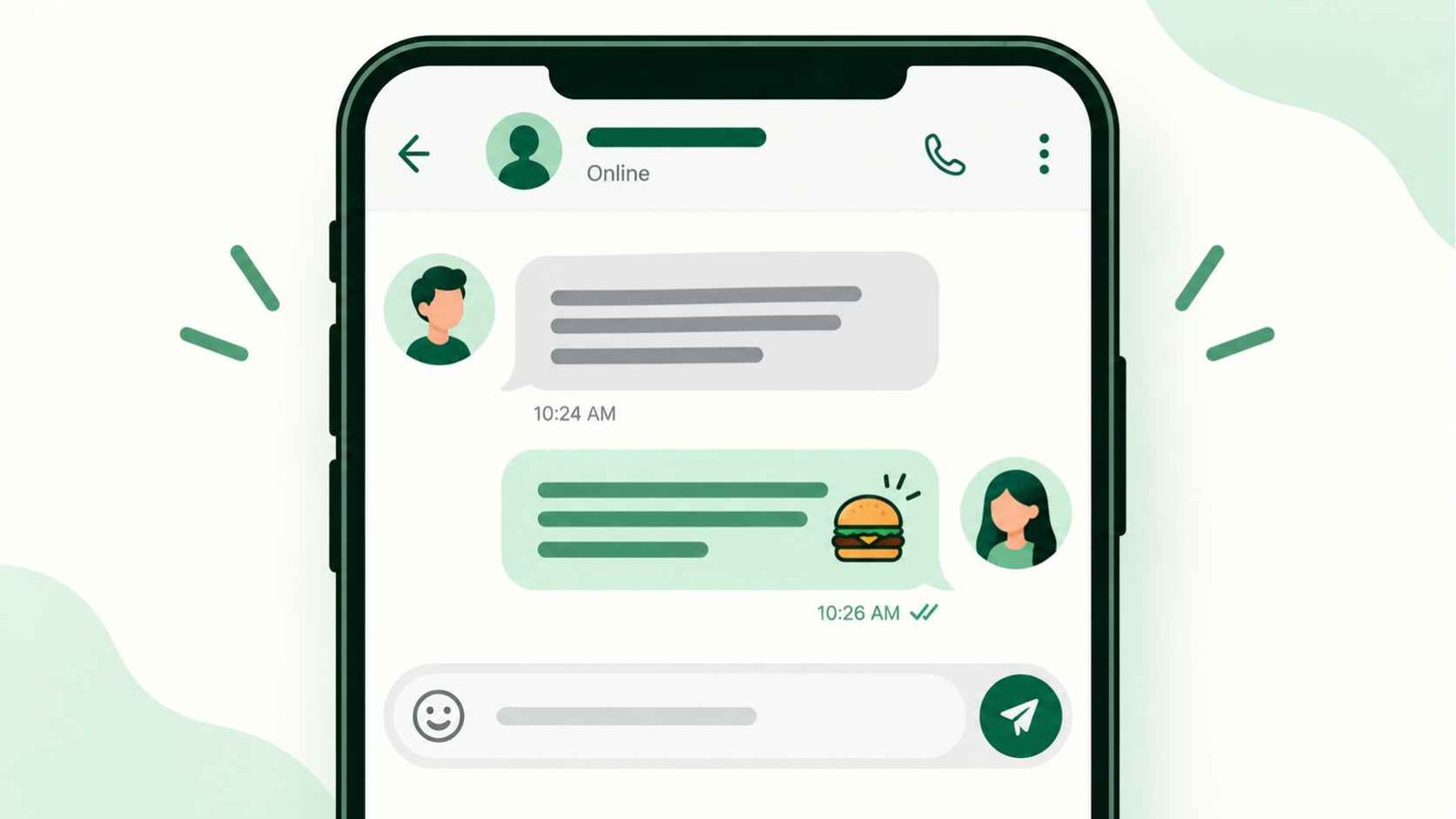 Two speech bubbles in a casual chat exchange with emojis showing a craving text example