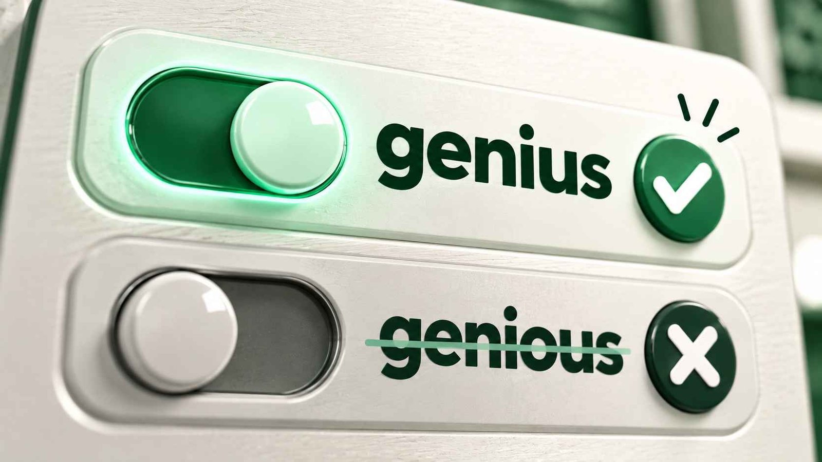 Close-up checkbox graphic marking genius correct and genious incorrect