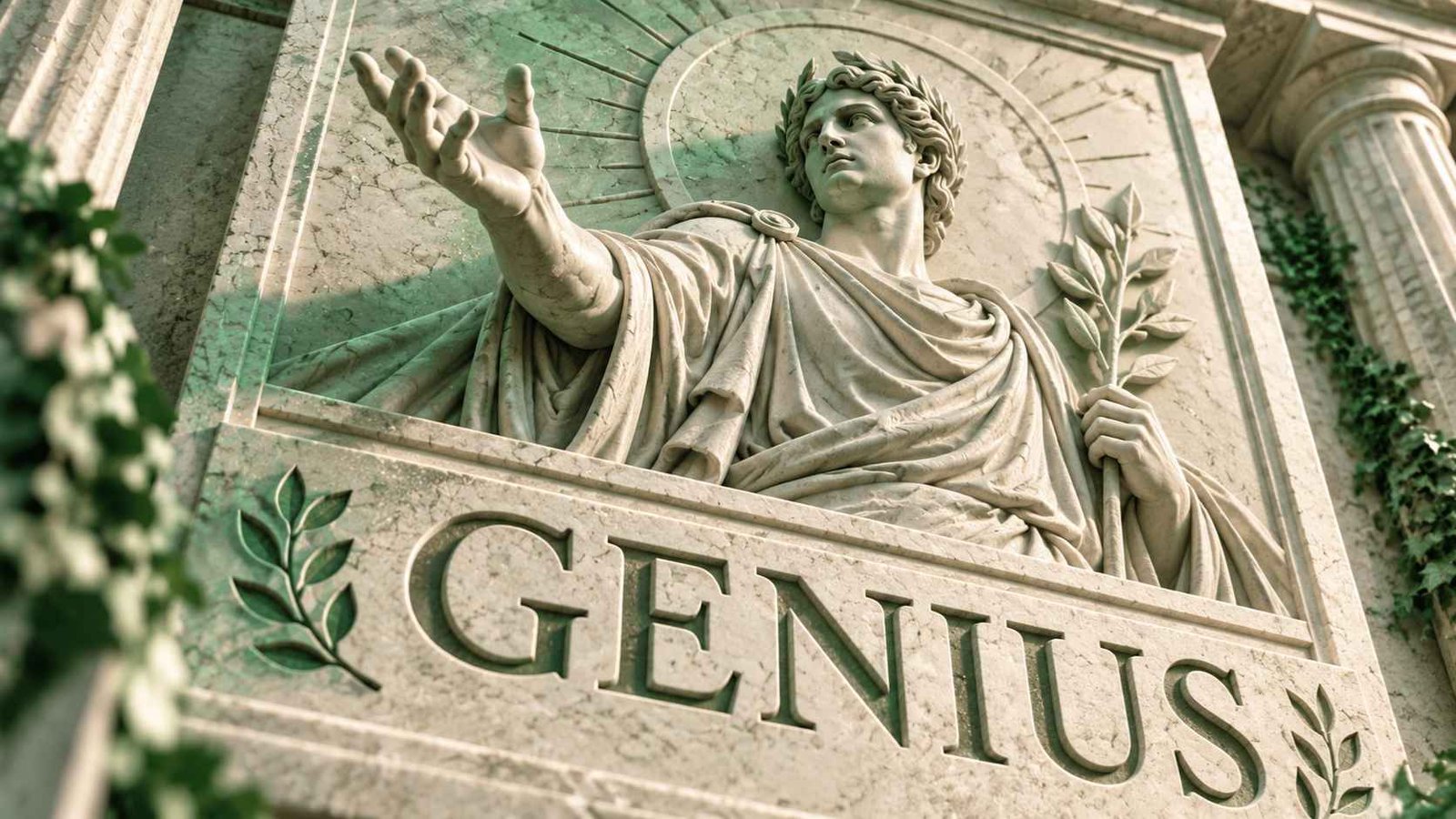 Stone relief illustration representing the Latin origin of the word genius