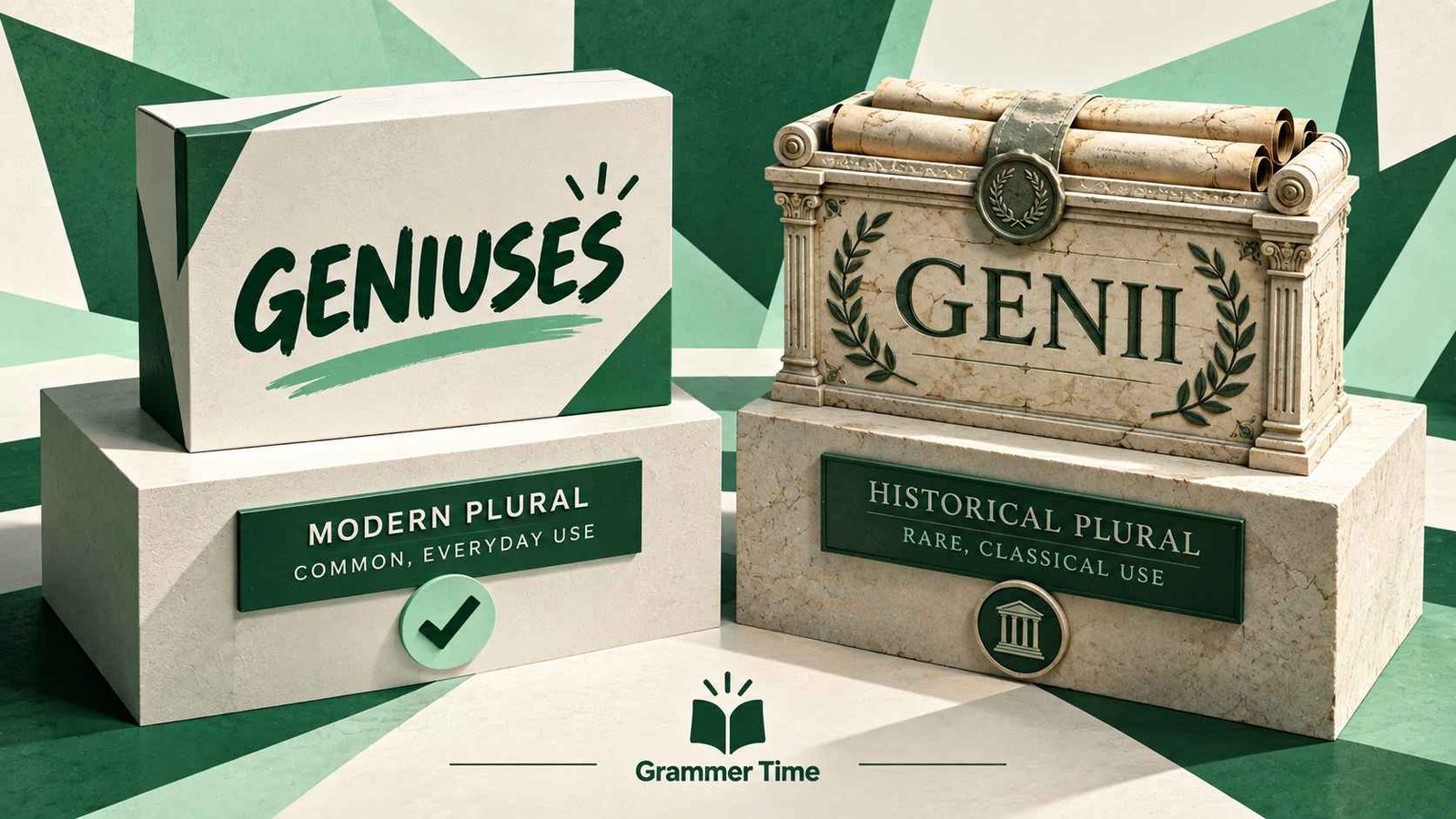 Side-by-side comparison of the plural forms genii and geniuses