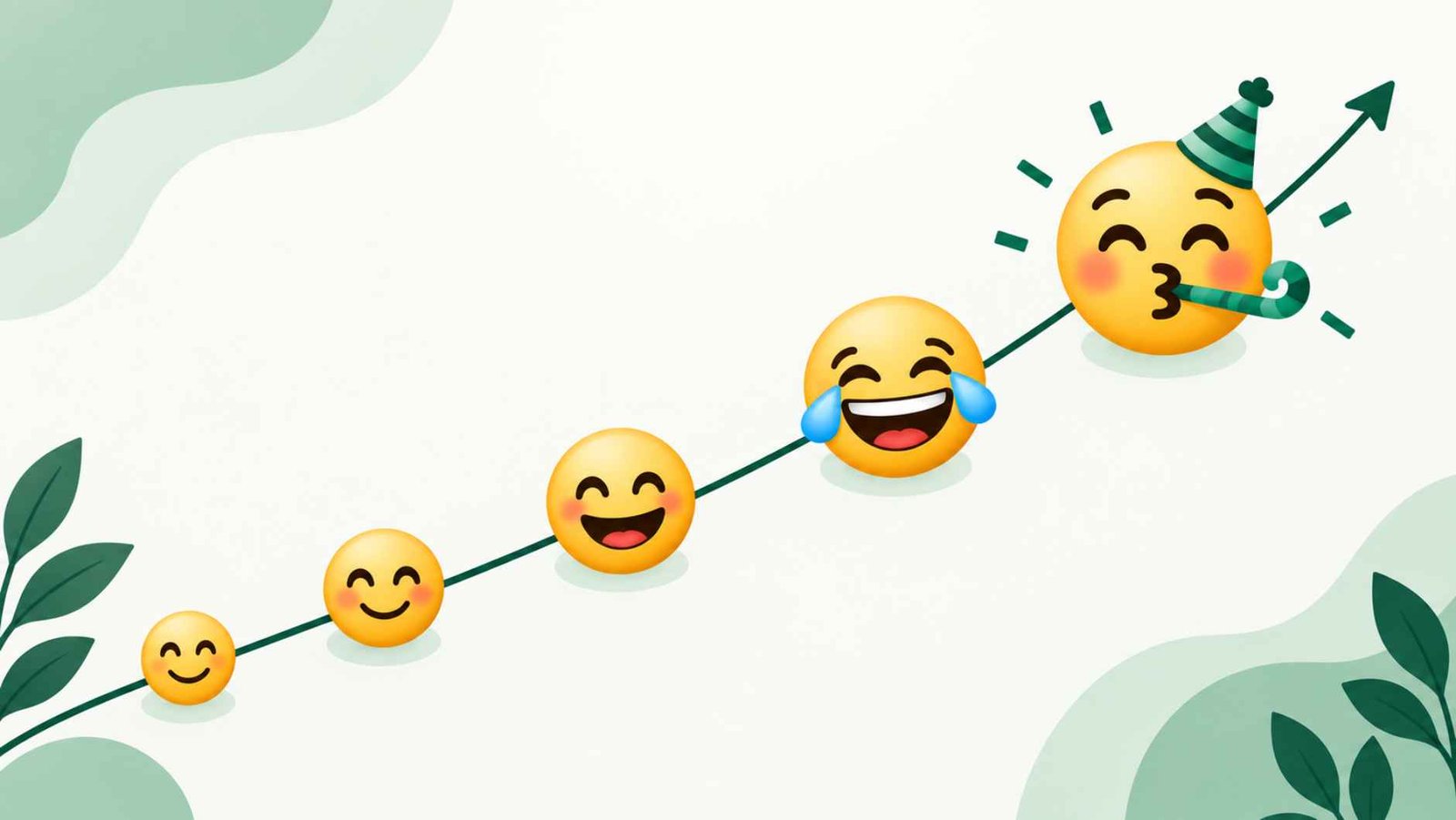 Row of happy emoji icons arranged in an ascending trend line representing rising emoji popularity in 2026