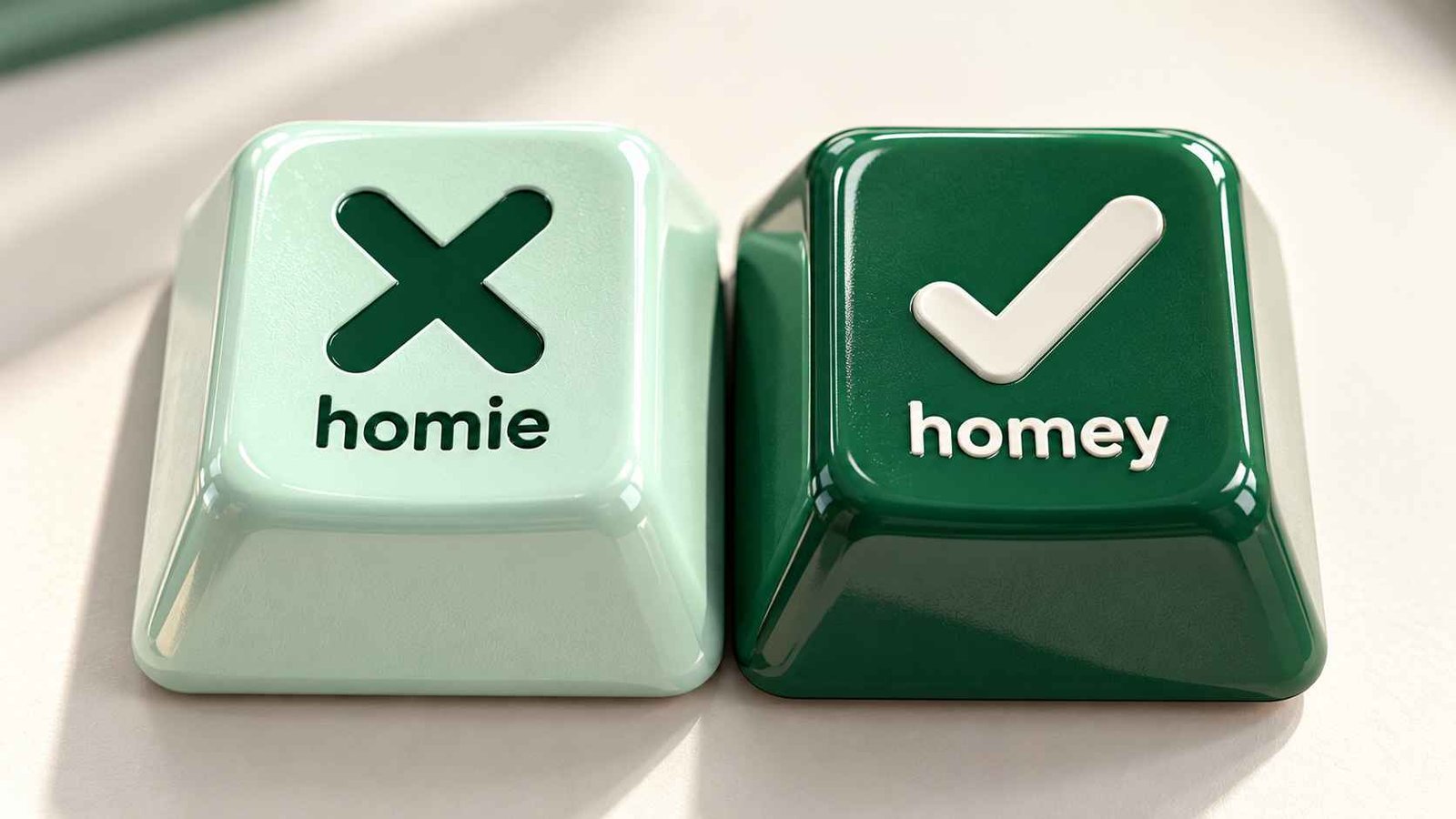 Macro close-up of two glossy keycap buttons marked with a checkmark and an X