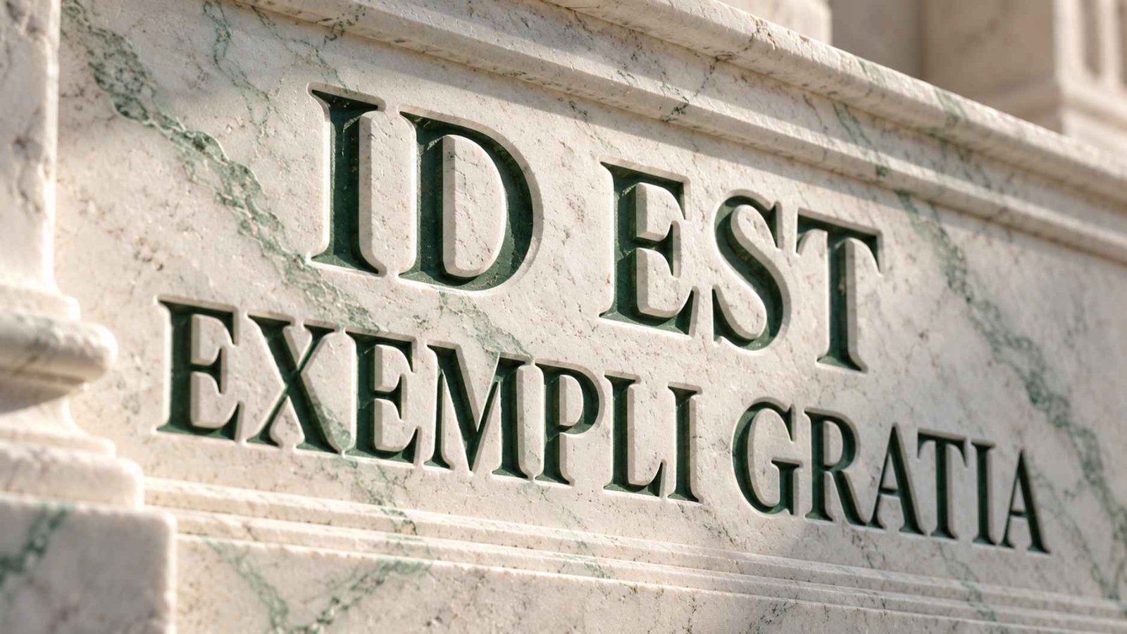 Carved stone relief showing the Latin phrases "id est" and "exempli gratia" chiseled into a tablet.