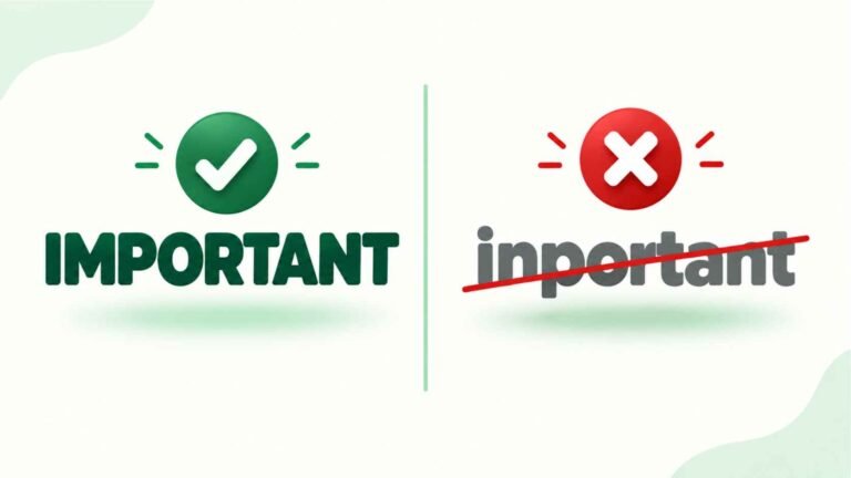 Word "important" with a green checkmark beside the crossed-out misspelling "inportant"