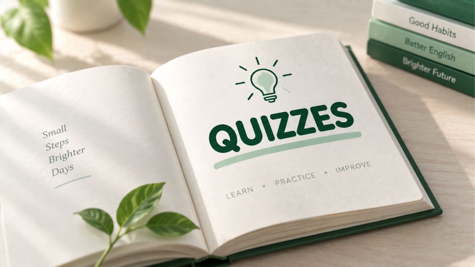 Open book with a lightbulb icon and the word quizzes highlighted to represent a spelling memory trick