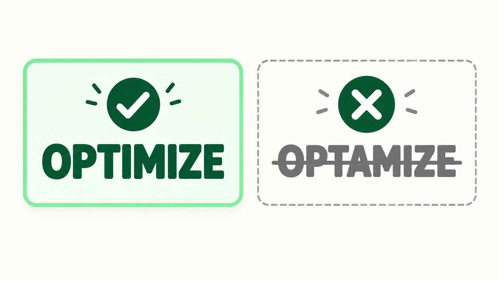 Correct and incorrect sentence cards with a green check mark and a red-free X symbol showing spelling mistakes