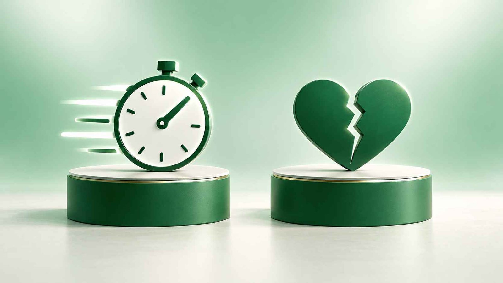 Two labeled pedestals comparing a stopwatch icon and a heart icon representing different quick idioms