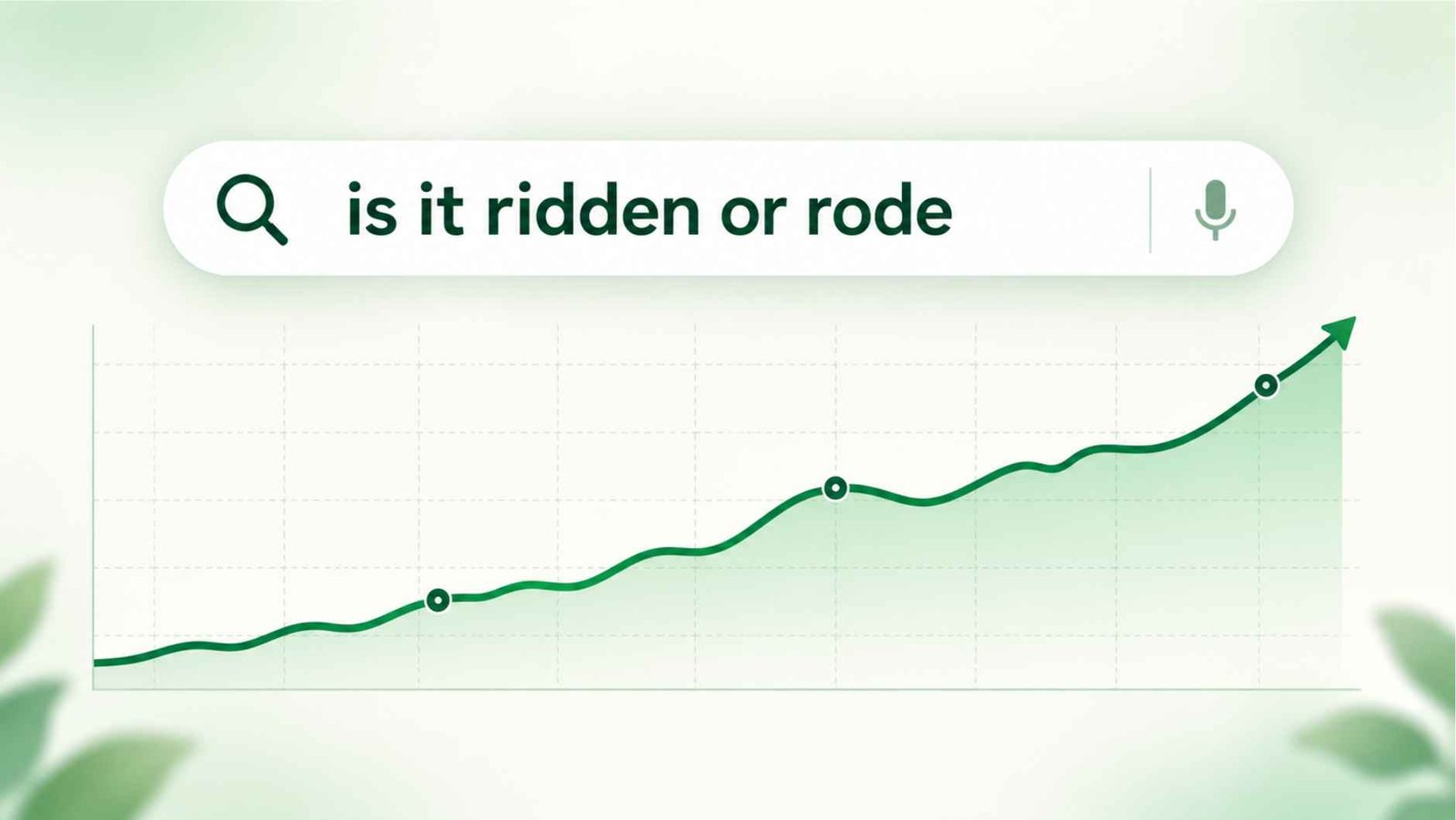 Simplified search bar and rising trend line illustrating common ridden or rode search queries