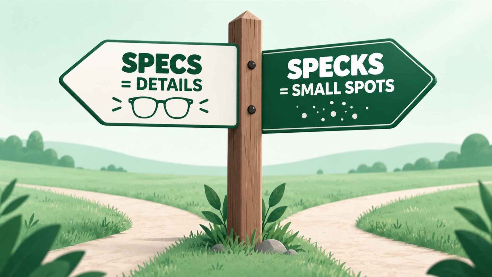 Illustrated signpost with two directional arrows labeled specifications and small spots
Visual Concept: Signpost or forked-path metaphor, distinct from both card-based visuals used earlier