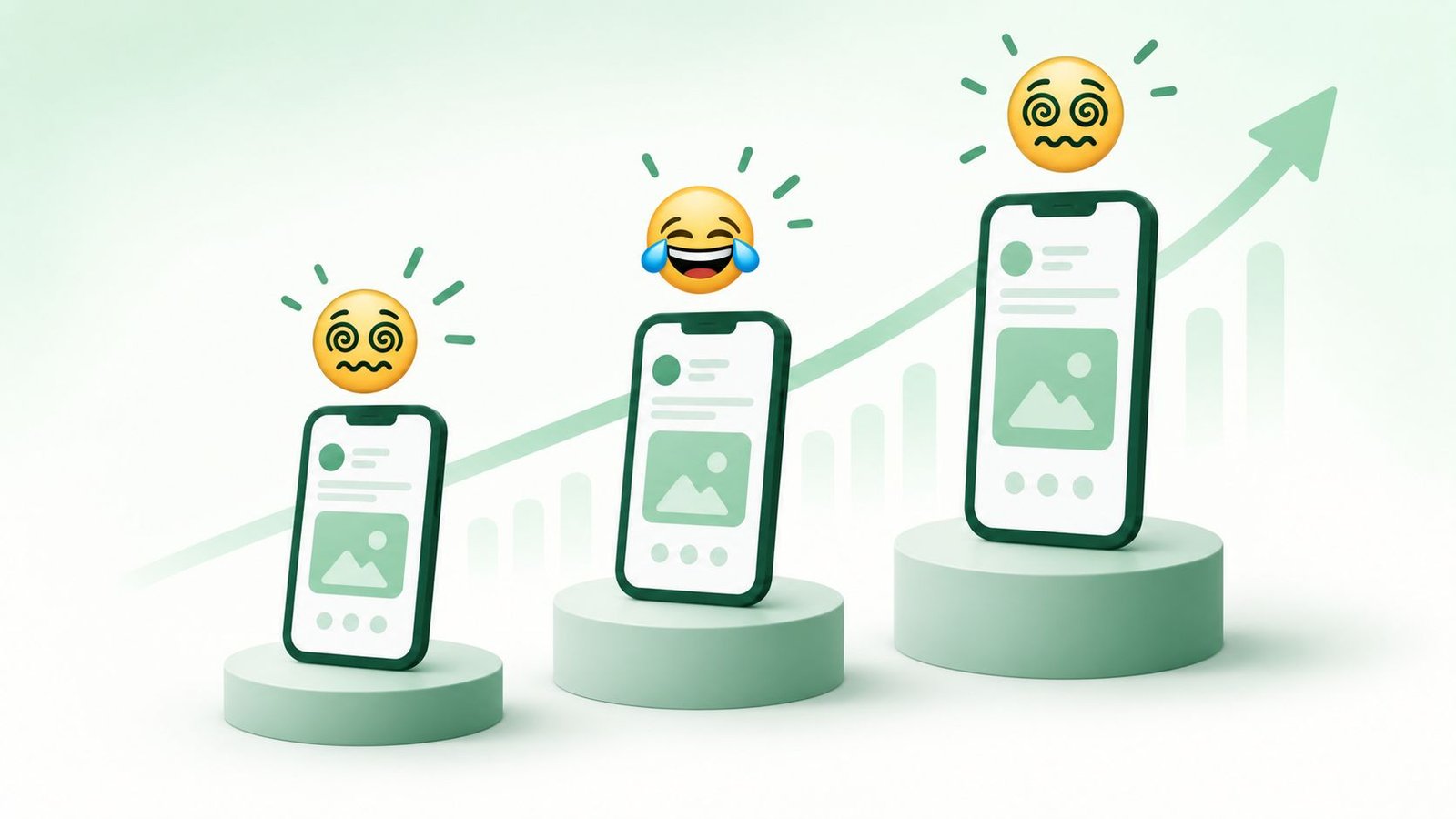 Editorial scene showing emoji reactions floating above icons representing TikTok, Instagram, and chat apps