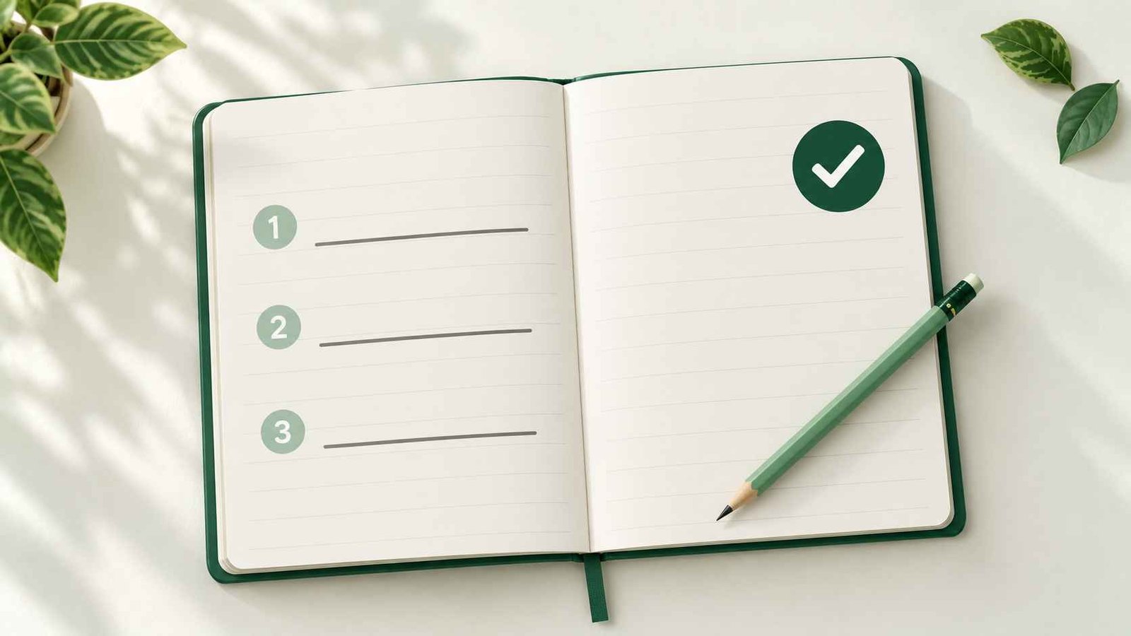 Notebook page with checkmark and blank line icons representing a quiz