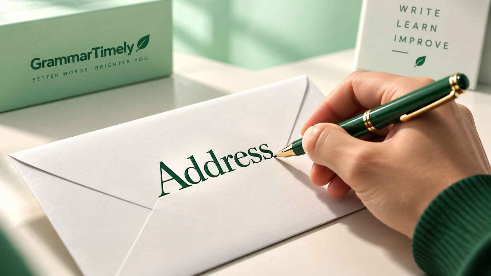 Hand writing an address carefully on a white envelope