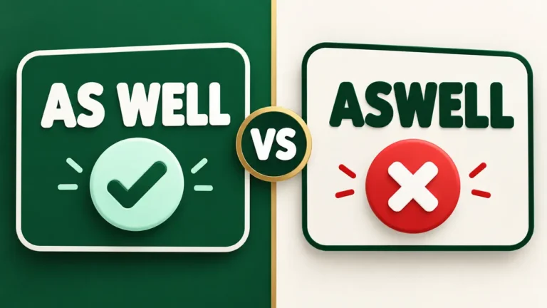 Two word cards facing off, “AS WELL” with a green check and “ASWELL” with a red cross