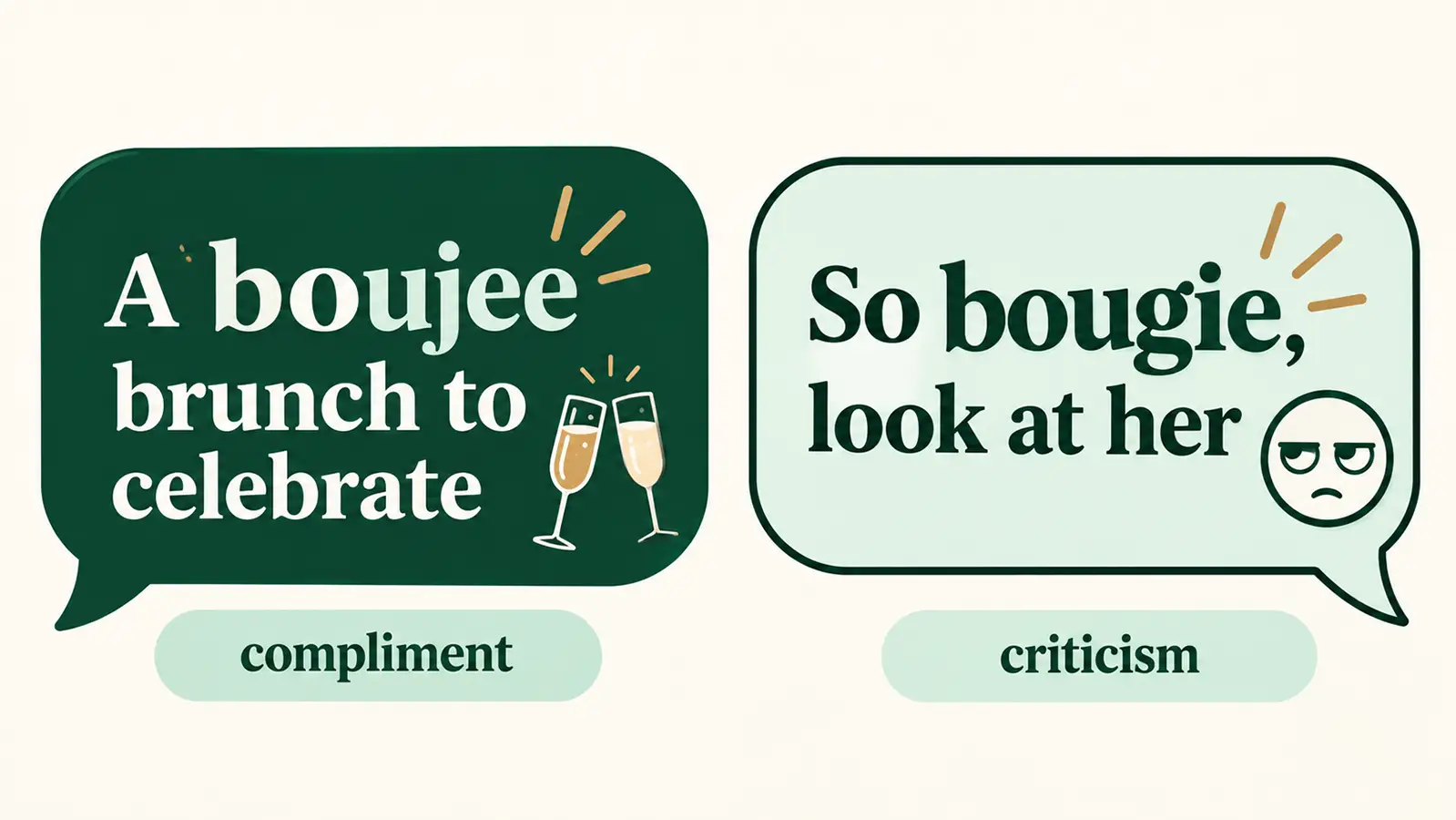What boujee means: one example used as a compliment and one used as a criticism