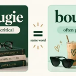 Boujee vs bougie comparison graphic showing both spellings side by side