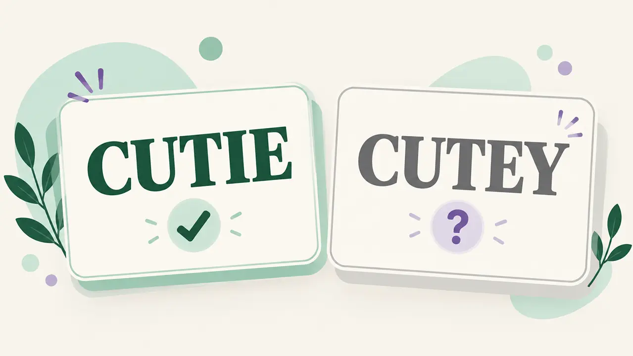 Cutey or cutie spelling comparison highlighting cutie as the standard form.