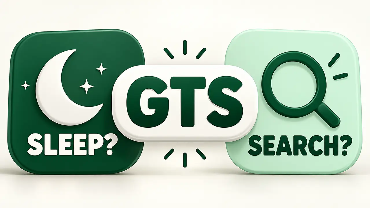 GTS full form in WhatsApp shown as a choice between sleep and search.