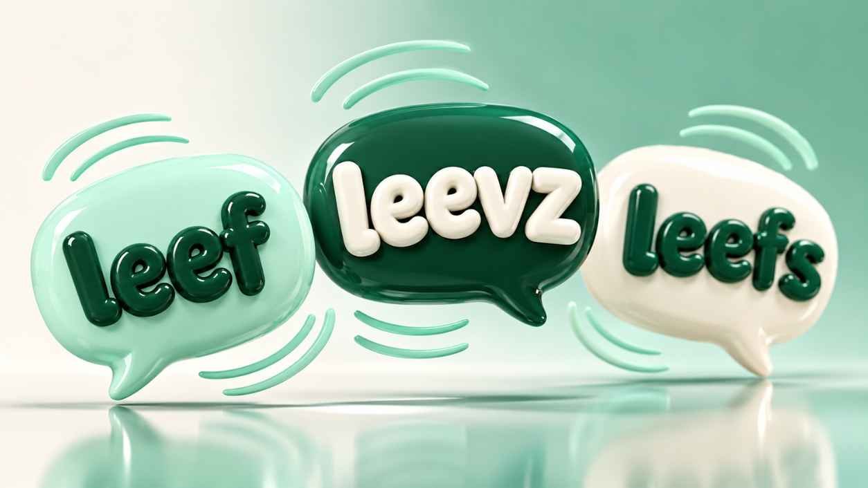 Three glossy 3D speech balloons showing the sounds leef, leevz, and leefs