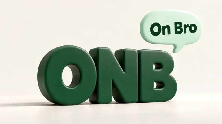 Three chunky green letter blocks spelling ONB with a mint speech bubble reading On Bro, showing onb meaning slang