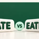 Two rounded word tiles facing each other in a versus layout on a forest green background