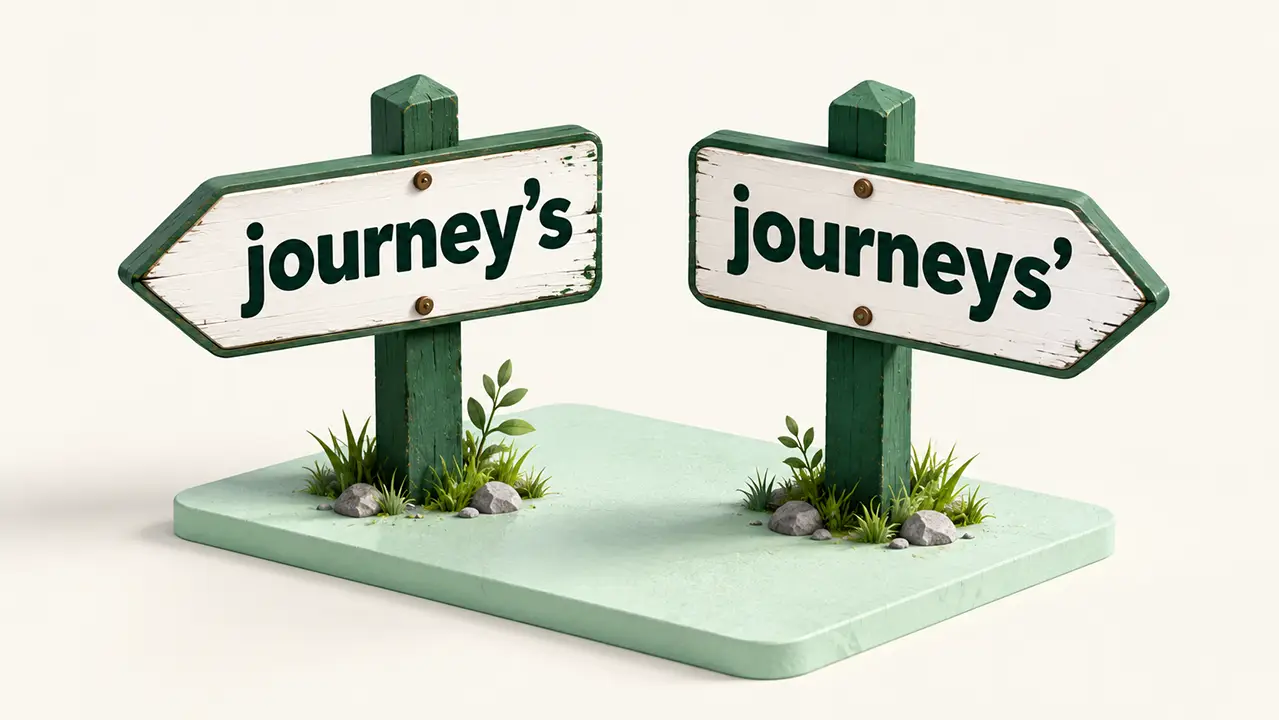 Two small signposts, one with an apostrophe before the s and one with the apostrophe after it
